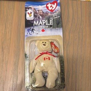 Ty Maple Bear with Canadian Flag - Cream and Red